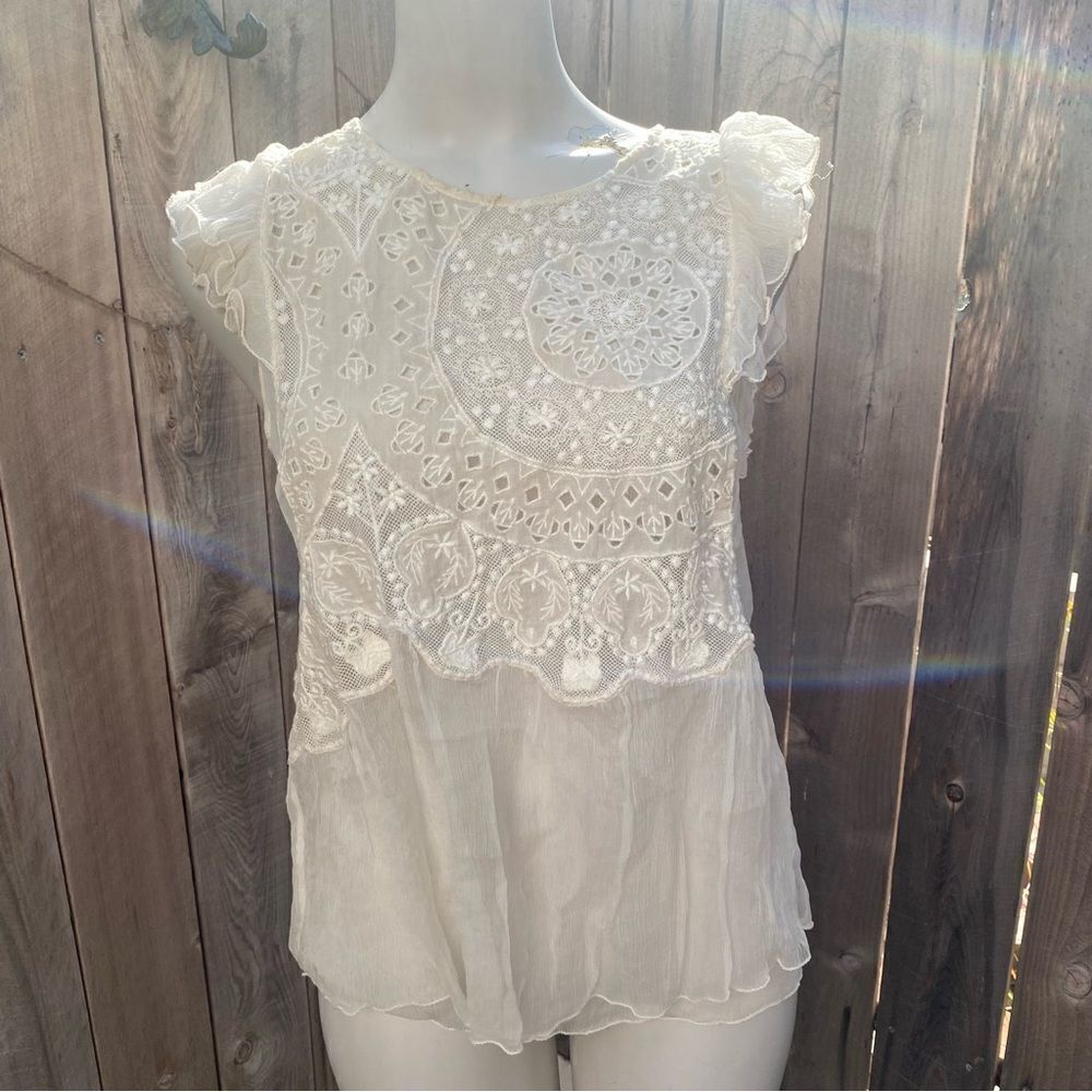 ZADIG VOLTAIRE DELUXE Embellished Blouse ivory chiffon size small